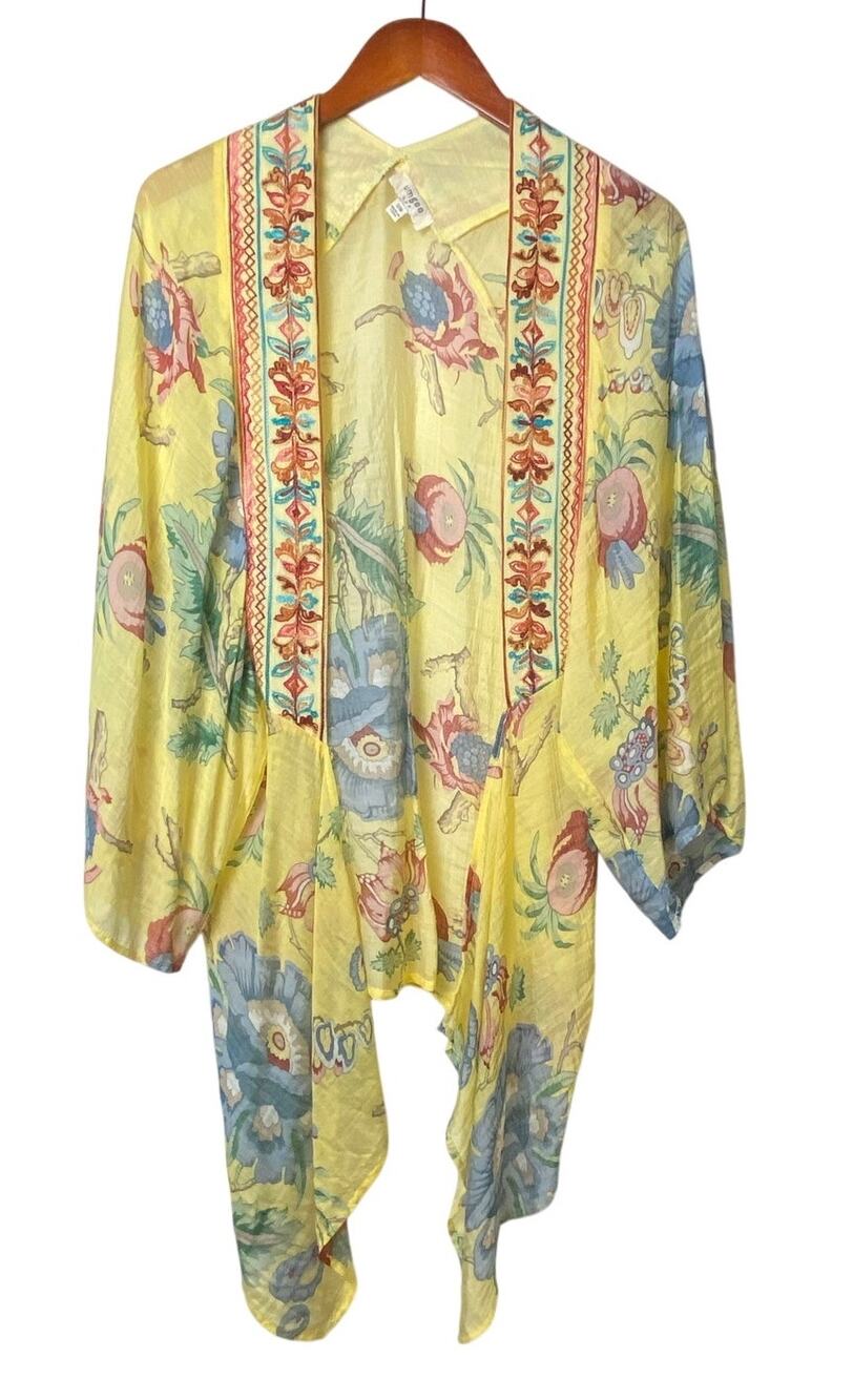 Umgee Boho Cottagecore Lightweight Yellow Floral Embroidered Kimono Size S/M
